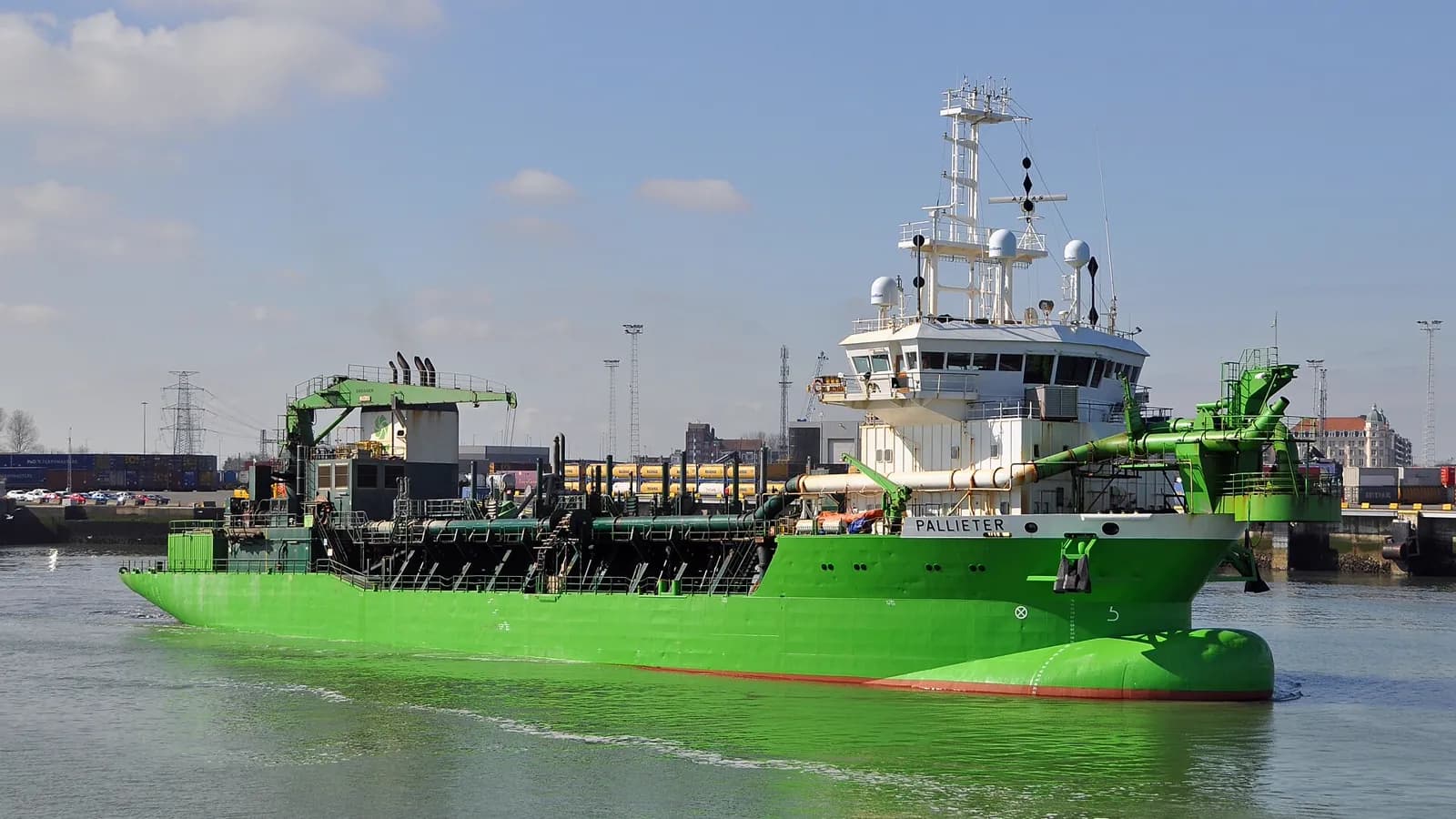 A trailing suction hopper dredger under way in a port approach